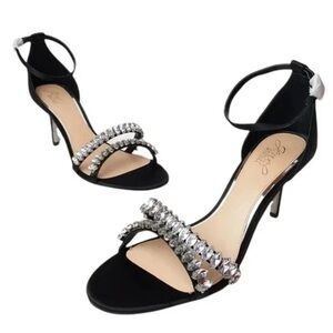 Badgley Mischka Black Jeweled MELANIA Strappy Sandals size 5.5